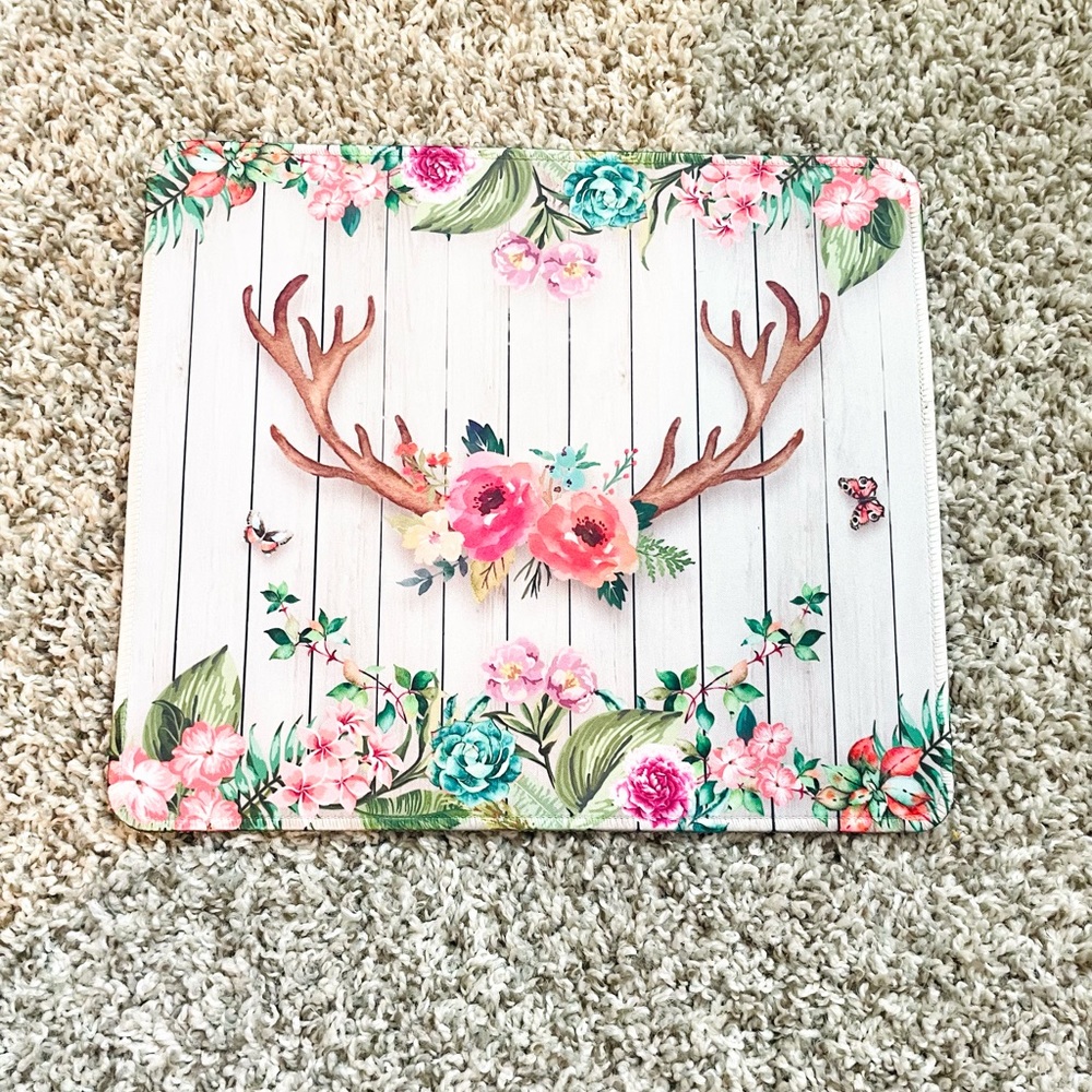 Floral deer antler mouse pad